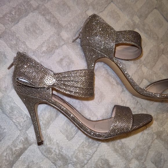 Size 8 Latte Glam Bling Sparkly Metallic Open Toe High Heels Nina Prom Wedding - Picture 4 of 8